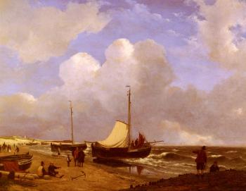 Andreas Schelfhout : Moored on the Beach